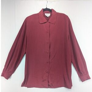 Tess Womens Burgundy‎ Pink Long Sleeve Button Down Blouse Textured L